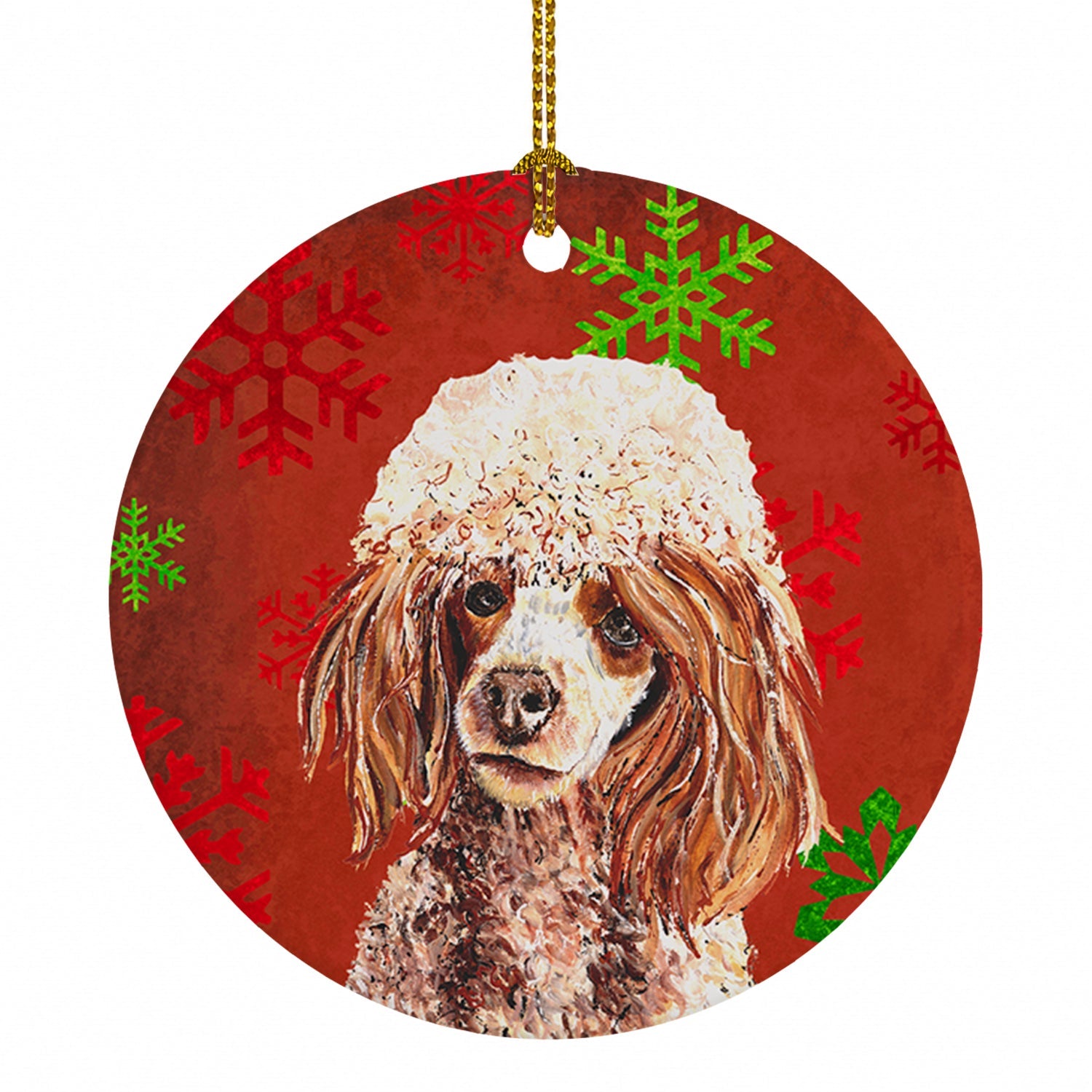 Red Miniature Poodle Red Snowflakes Holiday Ceramic Ornament Christmas Tree Hanging Decorations for Home Christmas Holiday, Party, Gift, 3 in, Multicolor