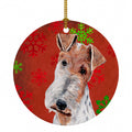 Wire Fox Terrier Red Snowflakes Holiday Ceramic Ornament Christmas Tree Hanging Decorations for Home Christmas Holiday, Party, Gift, 3 in, Multicolor