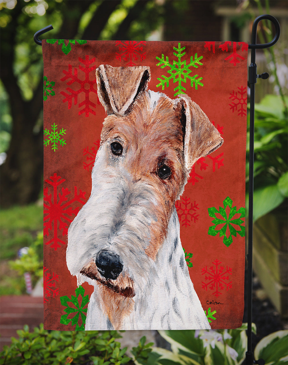 Wire Fox Terrier Red Snowflakes Holiday Garden Flag Mailbox Decorative Yard Banner Outside Patio Artwork for Flower Beds, Garden Size, Multicolor