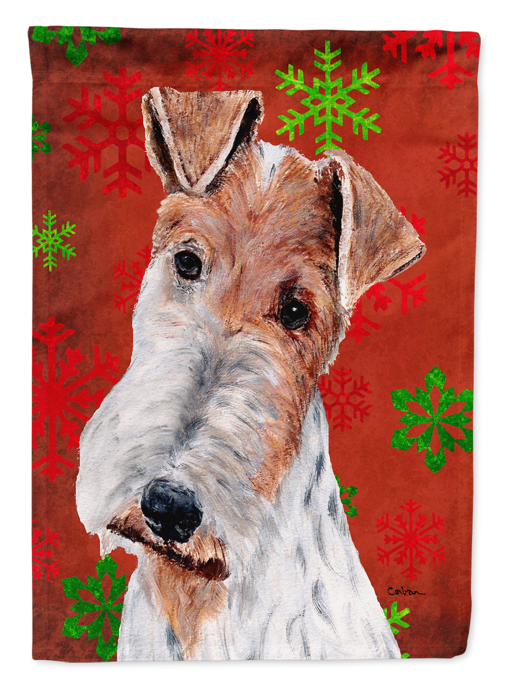 Wire Fox Terrier Red Snowflakes Holiday Garden Flag Mailbox Decorative Yard Banner Outside Patio Artwork for Flower Beds, Garden Size, Multicolor