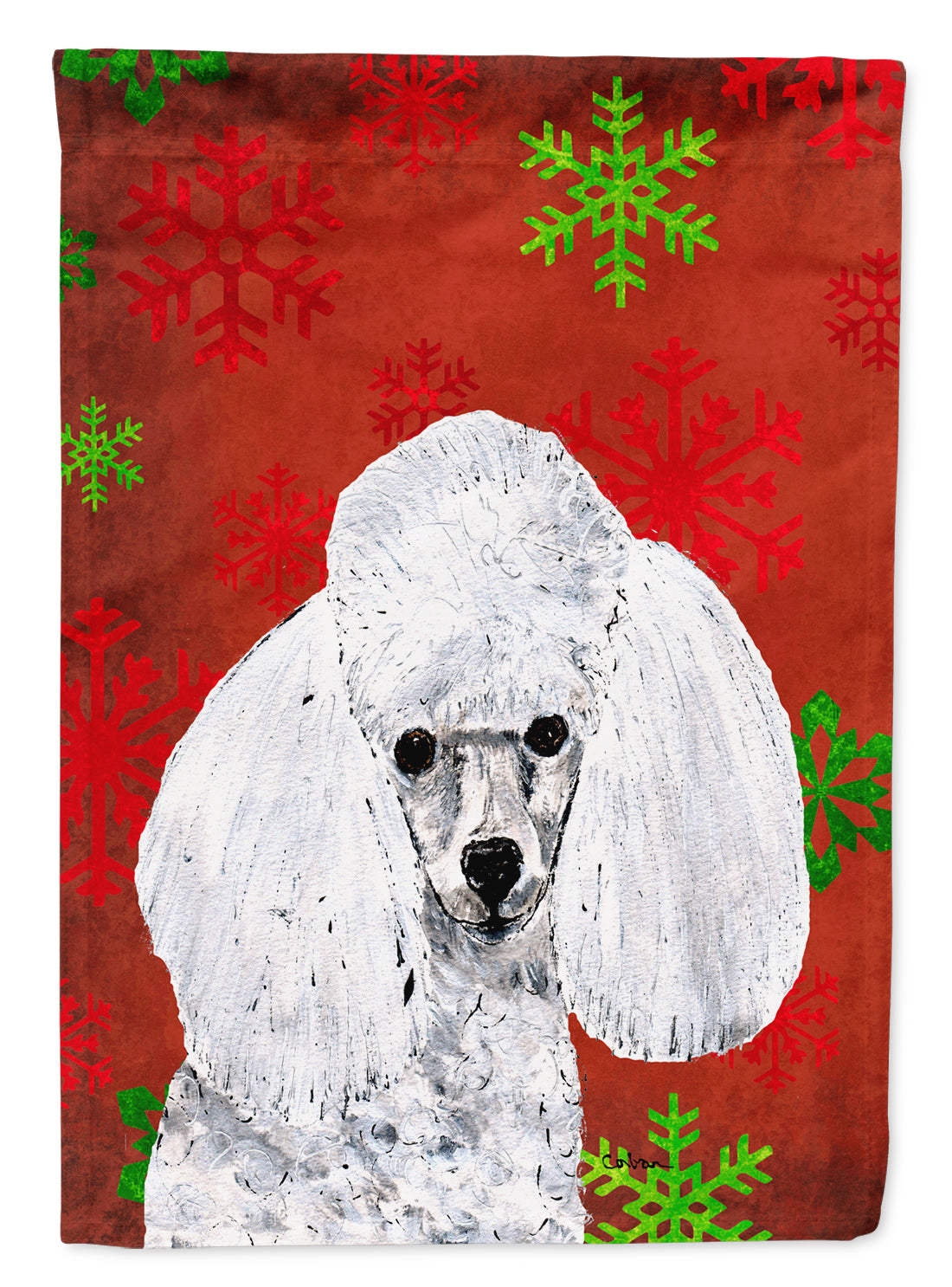 White Toy Poodle Red Snowflakes Holiday Garden Flag Mailbox Decorative Yard Banner Outside Patio Artwork for Flower Beds, Garden Size, Multicolor