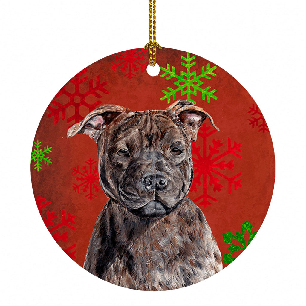Staffordshire Bull Terrier Staffie Red Snowflakes Holiday Ceramic Ornament Christmas Tree Hanging Decorations for Home Christmas Holiday, Party, Gift, 3 in, Multicolor