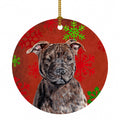 Staffordshire Bull Terrier Staffie Red Snowflakes Holiday Ceramic Ornament Christmas Tree Hanging Decorations for Home Christmas Holiday, Party, Gift, 3 in, Multicolor
