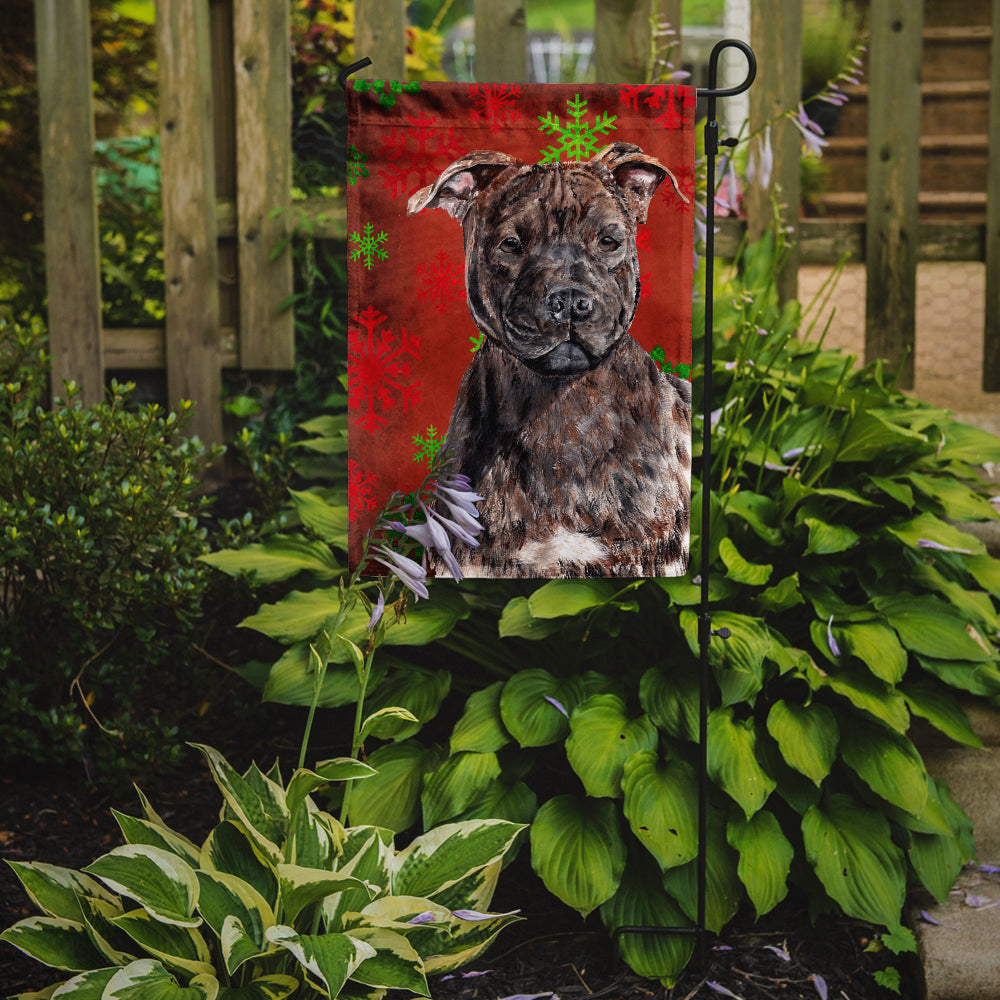 Staffordshire Bull Terrier Staffie Red Snowflakes Holiday Garden Flag Mailbox Decorative Yard Banner Outside Patio Artwork for Flower Beds, Garden Size, Multicolor