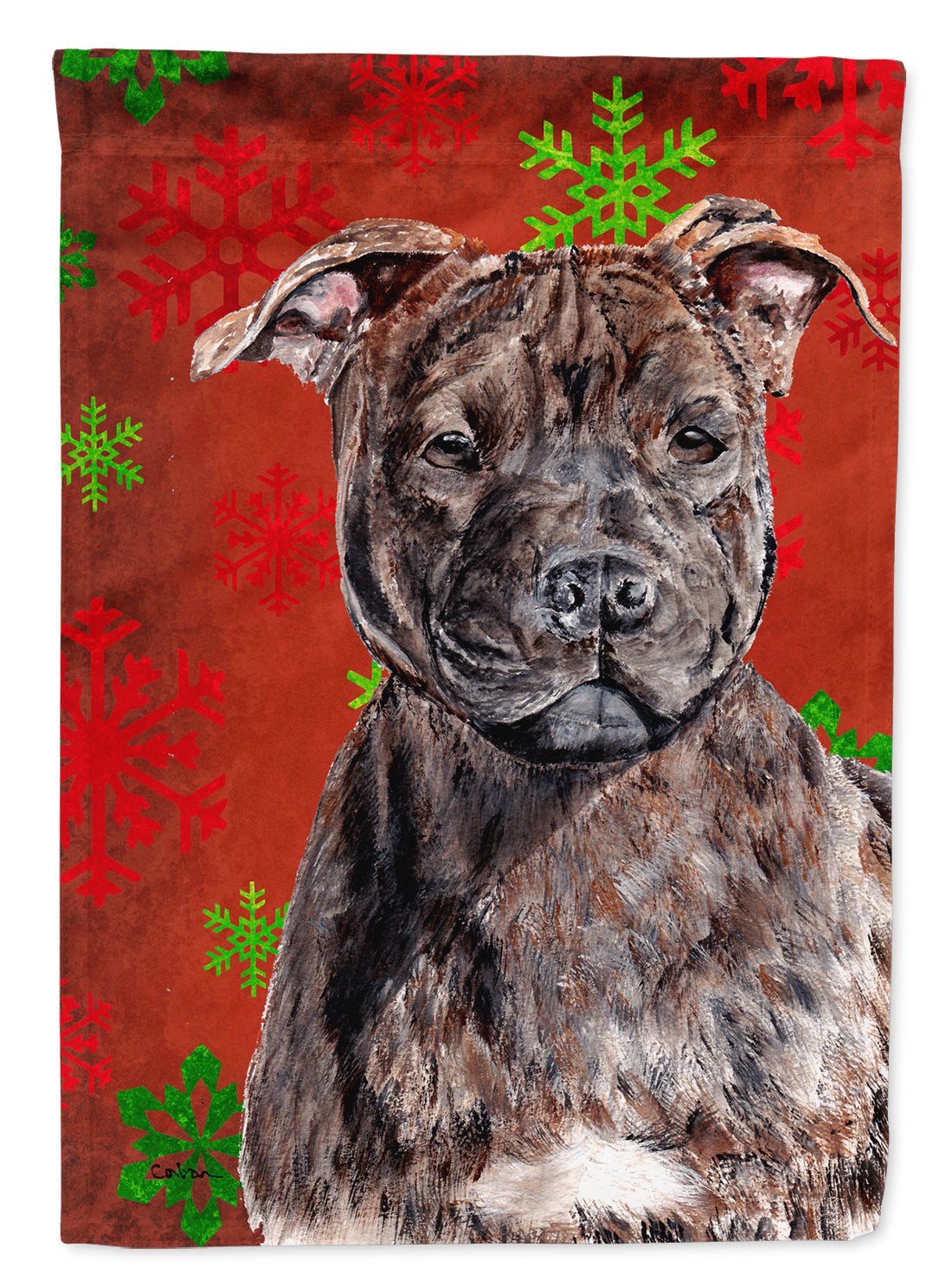 Staffordshire Bull Terrier Staffie Red Snowflakes Holiday Garden Flag Mailbox Decorative Yard Banner Outside Patio Artwork for Flower Beds, Garden Size, Multicolor