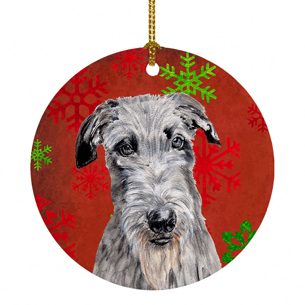 Scottish Deerhound Red Snowflakes Holiday Ceramic Ornament Christmas Tree Hanging Decorations for Home Christmas Holiday, Party, Gift, 3 in, Multicolor