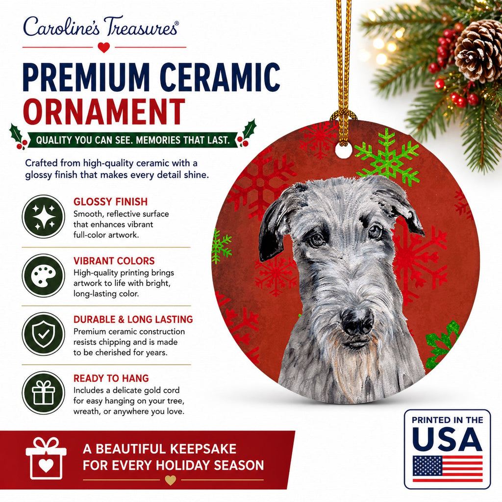 Scottish Deerhound Red Snowflakes Holiday Ceramic Ornament Christmas Tree Hanging Decorations for Home Christmas Holiday, Party, Gift, 3 in, Multicolor