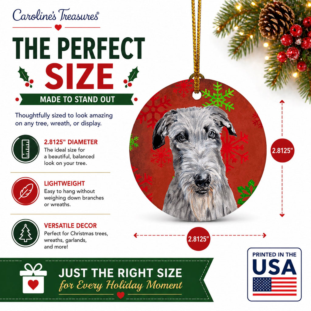 Scottish Deerhound Red Snowflakes Holiday Ceramic Ornament Christmas Tree Hanging Decorations for Home Christmas Holiday, Party, Gift, 3 in, Multicolor