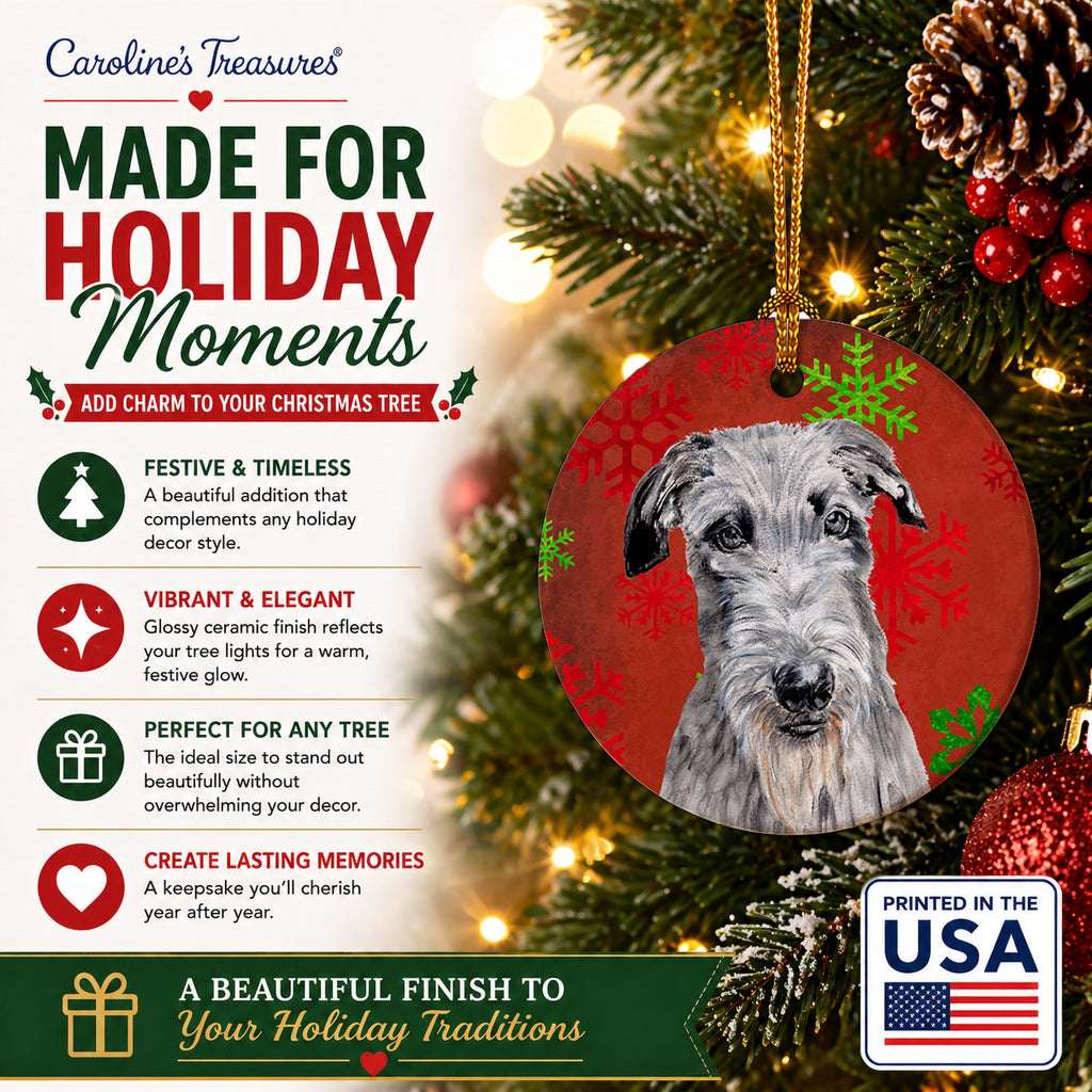 Scottish Deerhound Red Snowflakes Holiday Ceramic Ornament Christmas Tree Hanging Decorations for Home Christmas Holiday, Party, Gift, 3 in, Multicolor