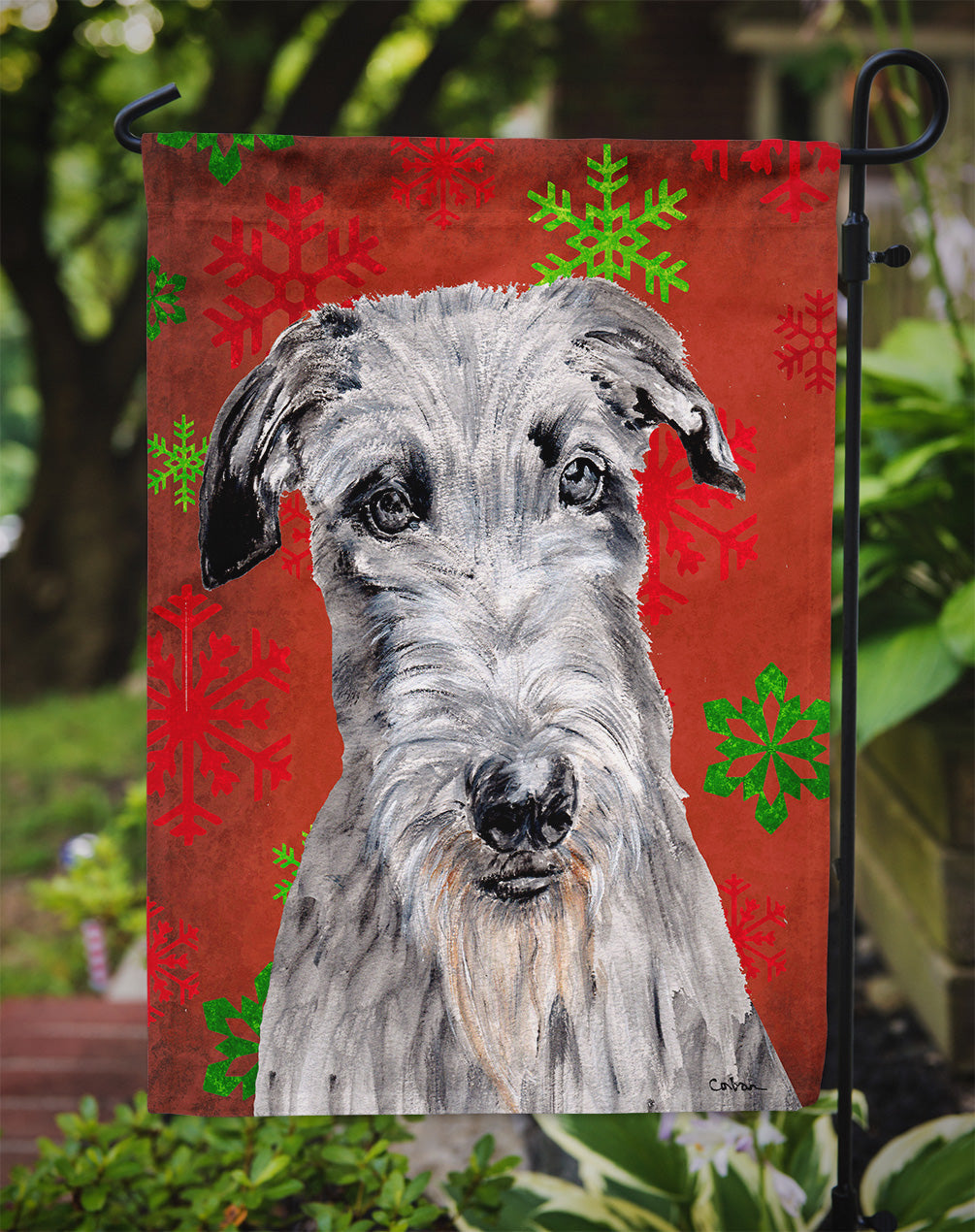 Scottish Deerhound Red Snowflakes Holiday Garden Flag Mailbox Decorative Yard Banner Outside Patio Artwork for Flower Beds, Garden Size, Multicolor