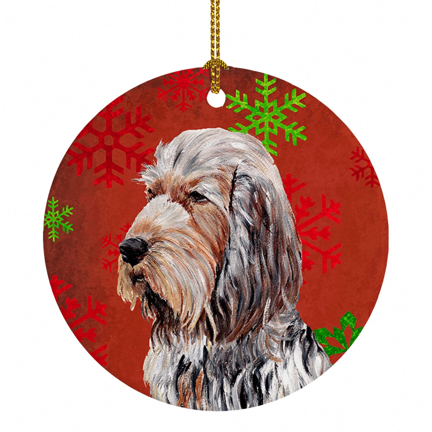 Otterhound Red Snowflakes Holiday Ceramic Ornament Christmas Tree Hanging Decorations for Home Christmas Holiday, Party, Gift, 3 in, Multicolor