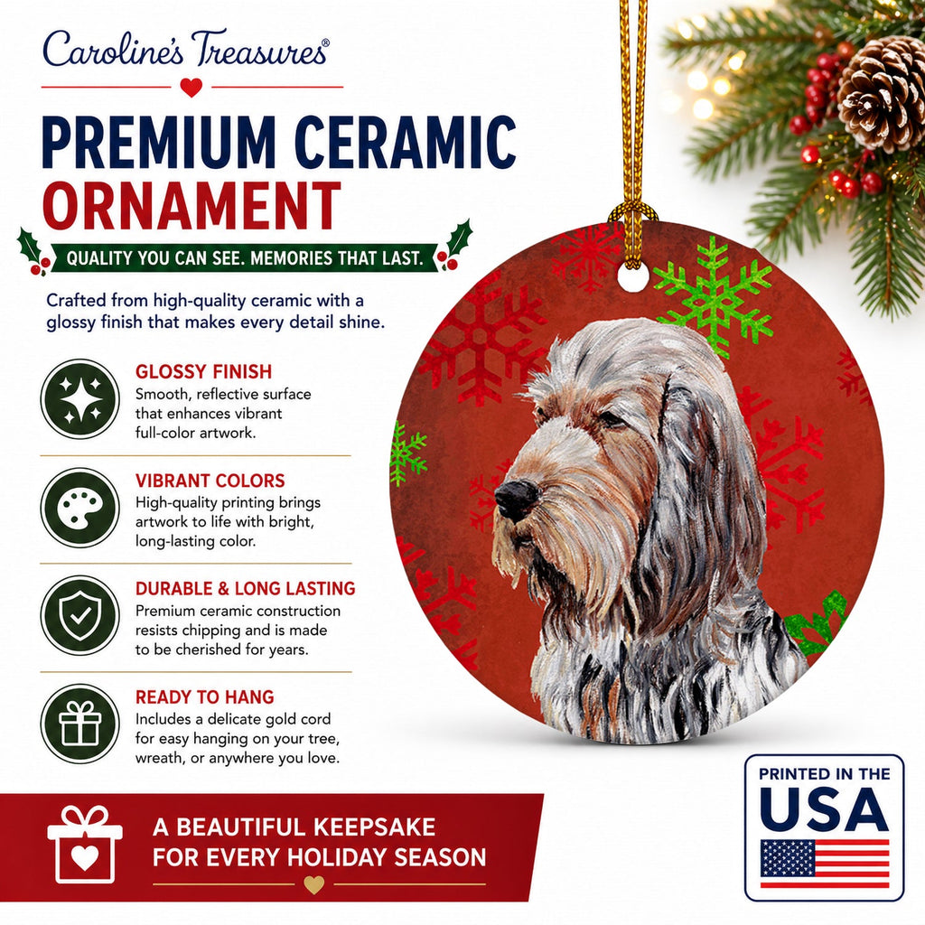 Otterhound Red Snowflakes Holiday Ceramic Ornament Christmas Tree Hanging Decorations for Home Christmas Holiday, Party, Gift, 3 in, Multicolor