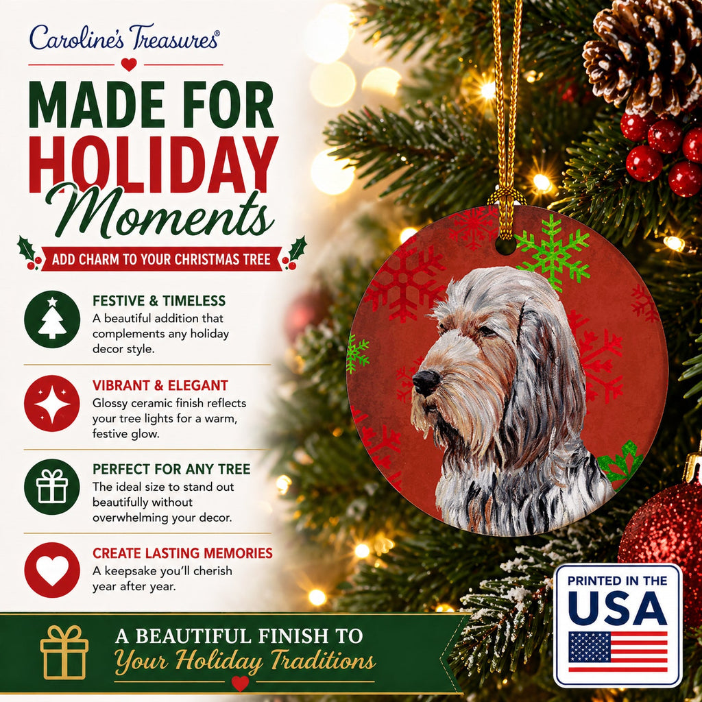 Otterhound Red Snowflakes Holiday Ceramic Ornament Christmas Tree Hanging Decorations for Home Christmas Holiday, Party, Gift, 3 in, Multicolor