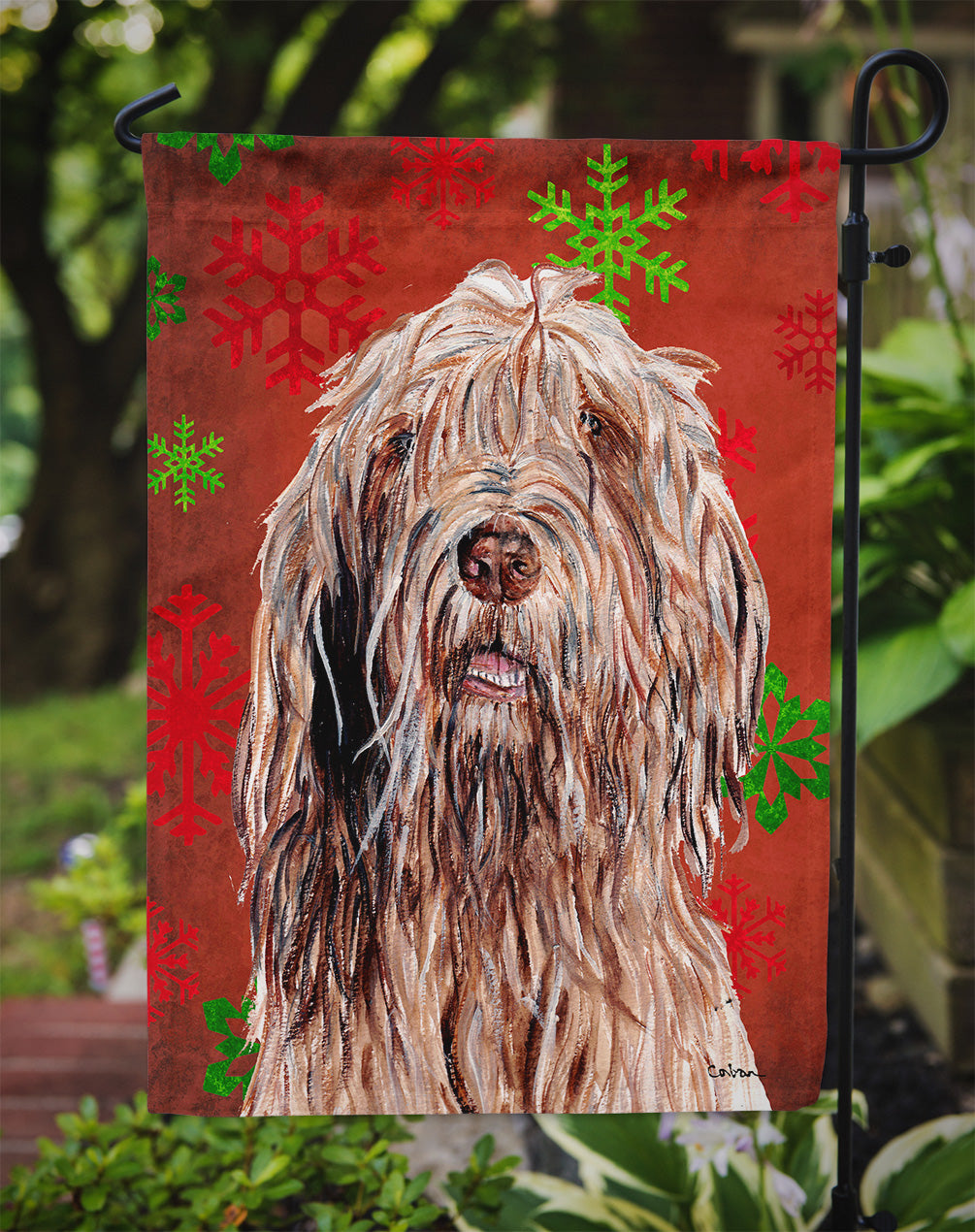 Otterhound Red Snowflakes Holiday Garden Flag Mailbox Decorative Yard Banner Outside Patio Artwork for Flower Beds, Garden Size, Multicolor
