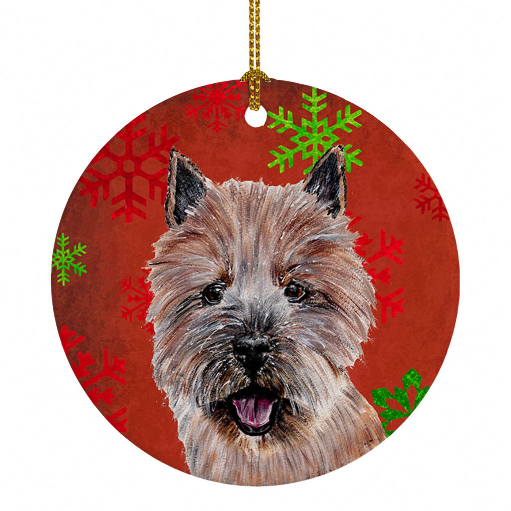 Norwich Terrier Red Snowflakes Holiday Ceramic Ornament Christmas Tree Hanging Decorations for Home Christmas Holiday, Party, Gift, 3 in, Multicolor