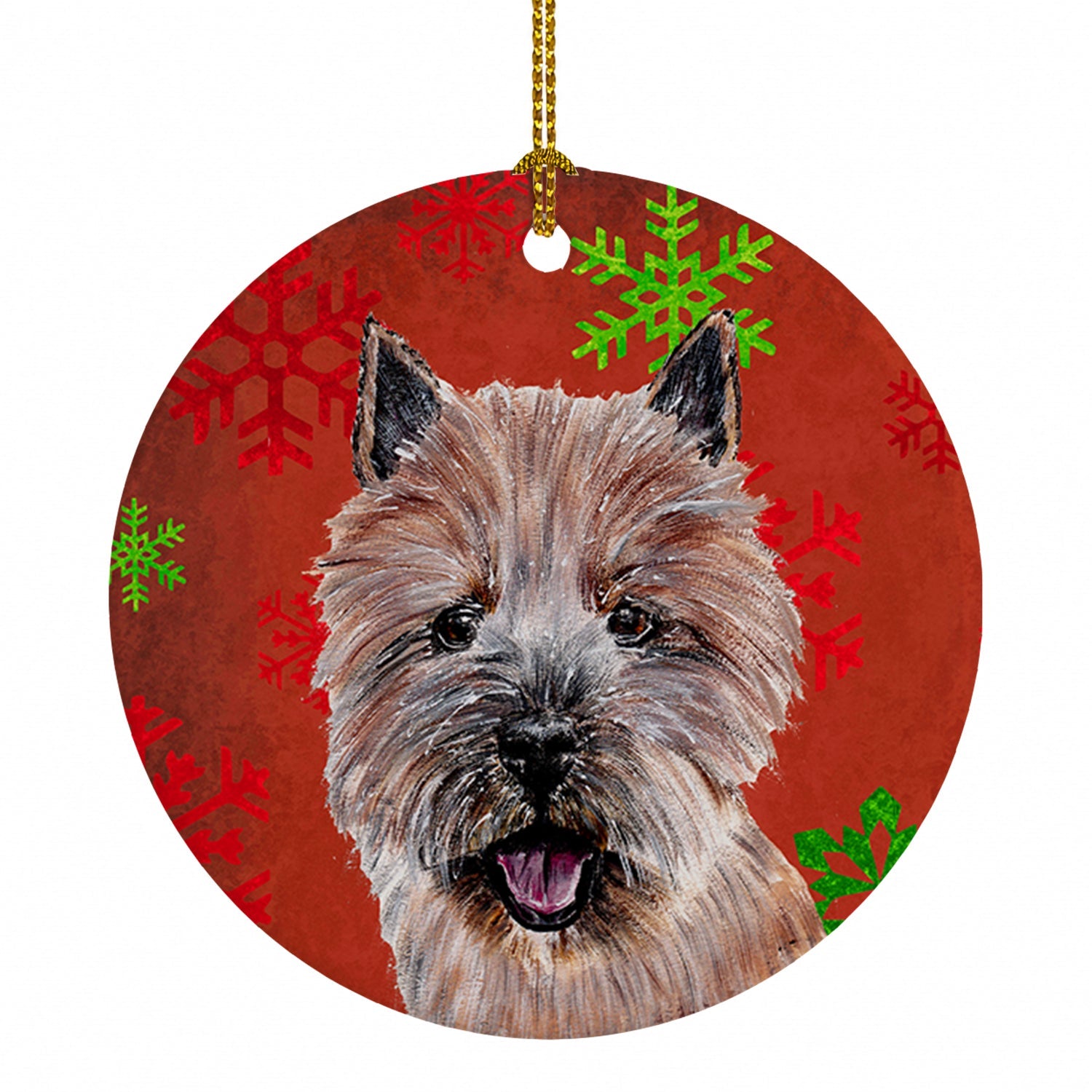 Norwich Terrier Red Snowflakes Holiday Ceramic Ornament Christmas Tree Hanging Decorations for Home Christmas Holiday, Party, Gift, 3 in, Multicolor