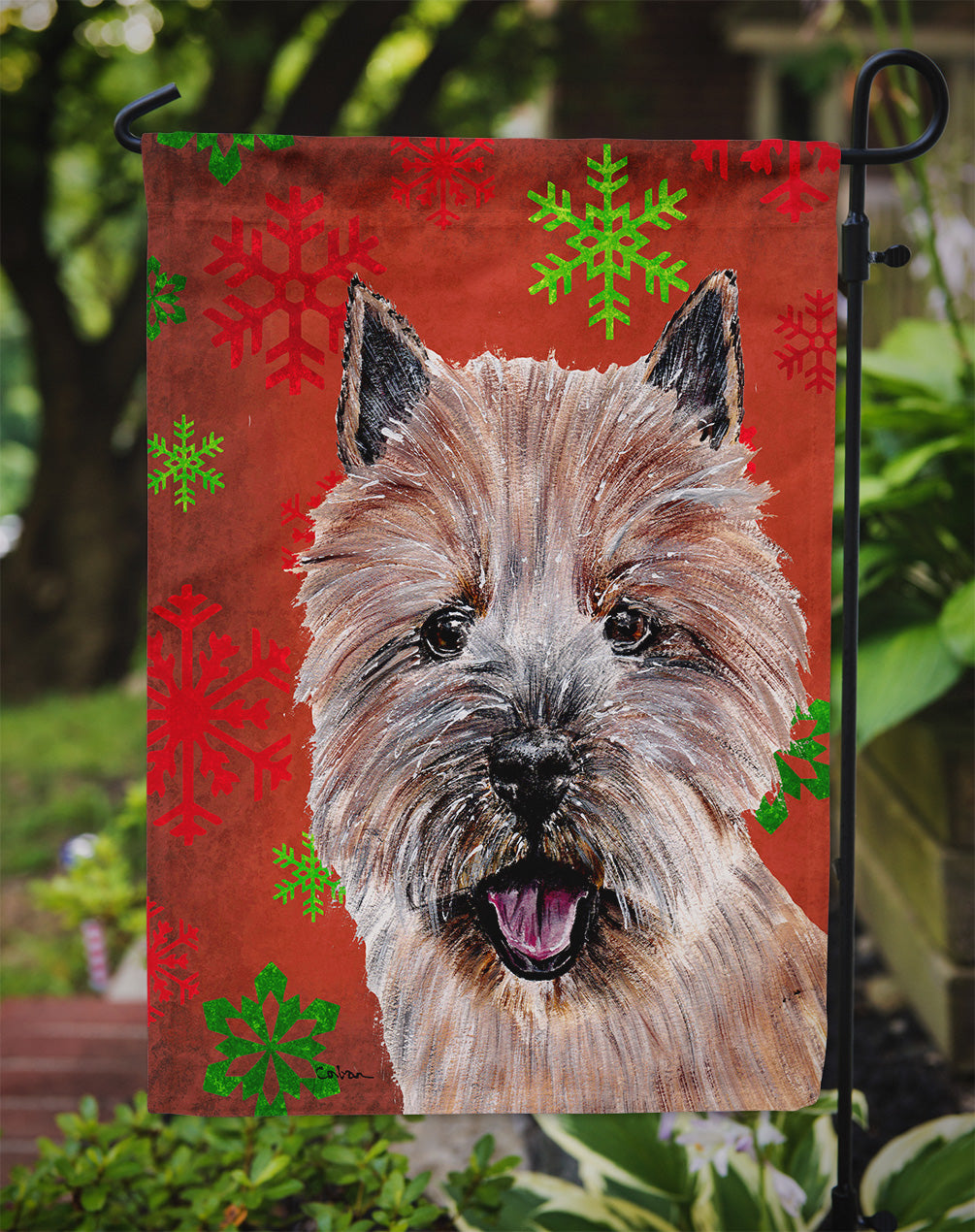 Norwich Terrier Red Snowflakes Holiday Garden Flag Mailbox Decorative Yard Banner Outside Patio Artwork for Flower Beds, Garden Size, Multicolor