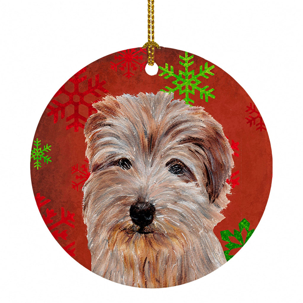 Norfolk Terrier Red Snowflakes Holiday Ceramic Ornament Christmas Tree Hanging Decorations for Home Christmas Holiday, Party, Gift, 3 in, Multicolor