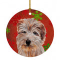 Norfolk Terrier Red Snowflakes Holiday Ceramic Ornament Christmas Tree Hanging Decorations for Home Christmas Holiday, Party, Gift, 3 in, Multicolor
