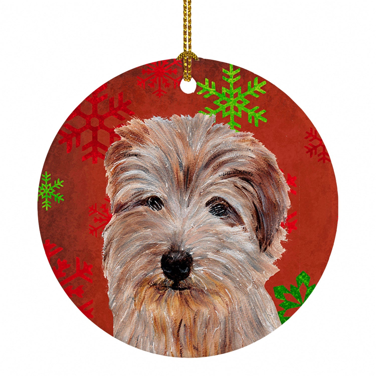 Norfolk Terrier Red Snowflakes Holiday Ceramic Ornament Christmas Tree Hanging Decorations for Home Christmas Holiday, Party, Gift, 3 in, Multicolor