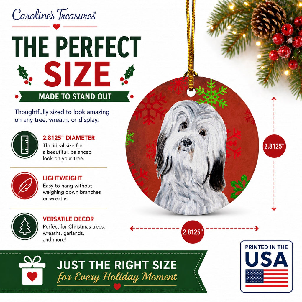 Havanese Red Snowflakes Holiday Ceramic Ornament Christmas Tree Hanging Decorations for Home Christmas Holiday, Party, Gift, 3 in, Multicolor