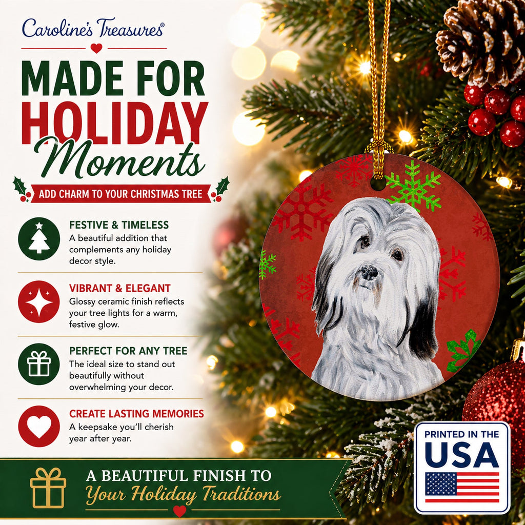 Havanese Red Snowflakes Holiday Ceramic Ornament Christmas Tree Hanging Decorations for Home Christmas Holiday, Party, Gift, 3 in, Multicolor