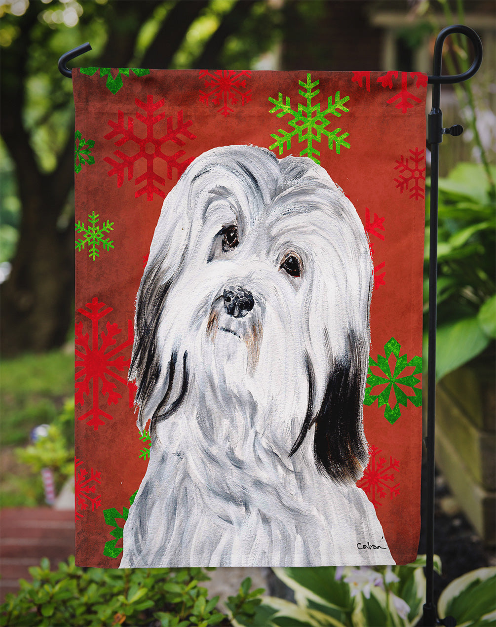 Havanese Red Snowflakes Holiday Garden Flag Mailbox Decorative Yard Banner Outside Patio Artwork for Flower Beds, Garden Size, Multicolor