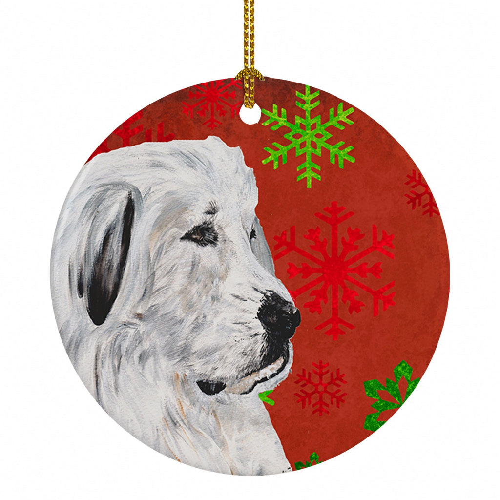 Great Pyrenees Red Snowflakes Holiday Ceramic Ornament Christmas Tree Hanging Decorations for Home Christmas Holiday, Party, Gift, 3 in, Multicolor