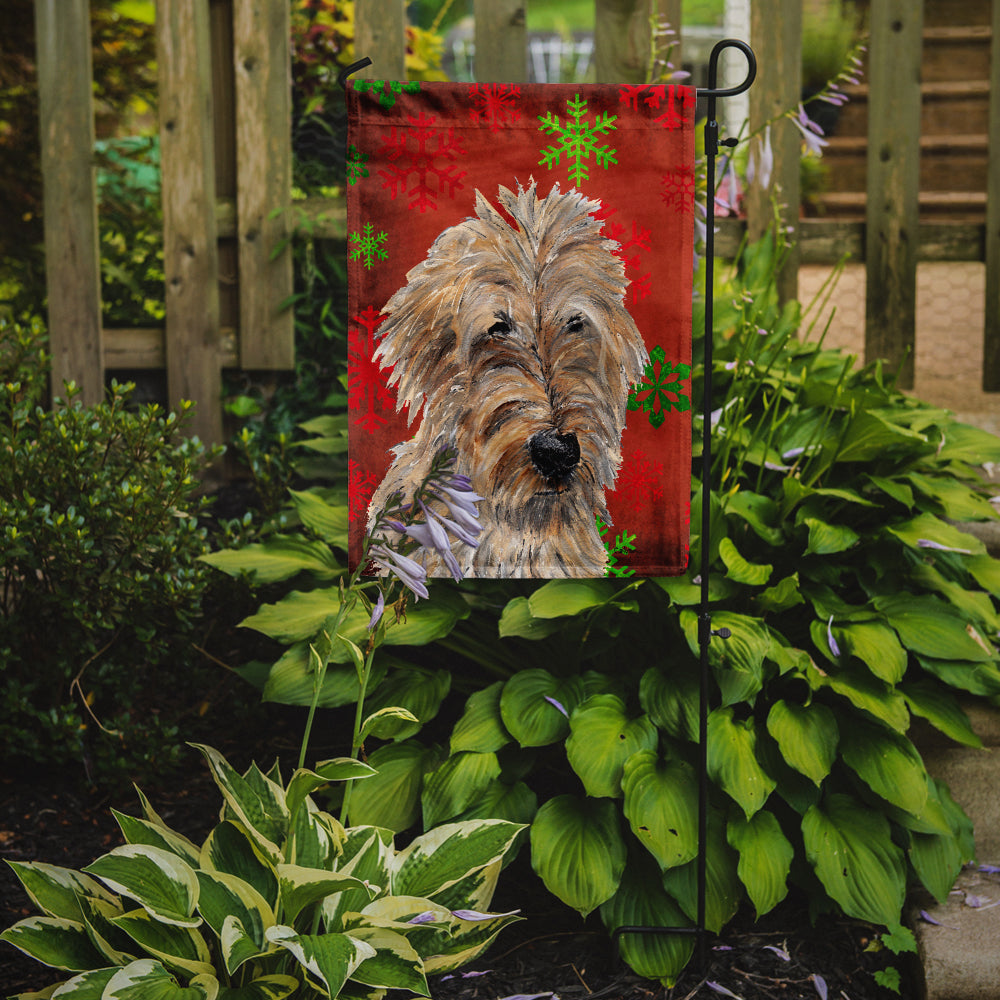Golden Doodle 2 Red Snowflakes Holiday Garden Flag Mailbox Decorative Yard Banner Outside Patio Artwork for Flower Beds, Garden Size, Multicolor