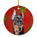 German Pinscher Red Snowflakes Holiday Ceramic Ornament Christmas Tree Hanging Decorations for Home Christmas Holiday, Party, Gift, 3 in, Multicolor