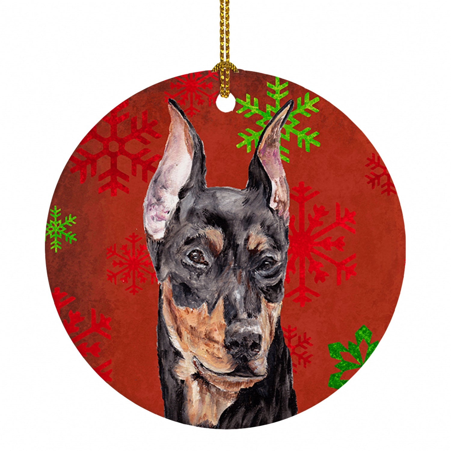 German Pinscher Red Snowflakes Holiday Ceramic Ornament Christmas Tree Hanging Decorations for Home Christmas Holiday, Party, Gift, 3 in, Multicolor