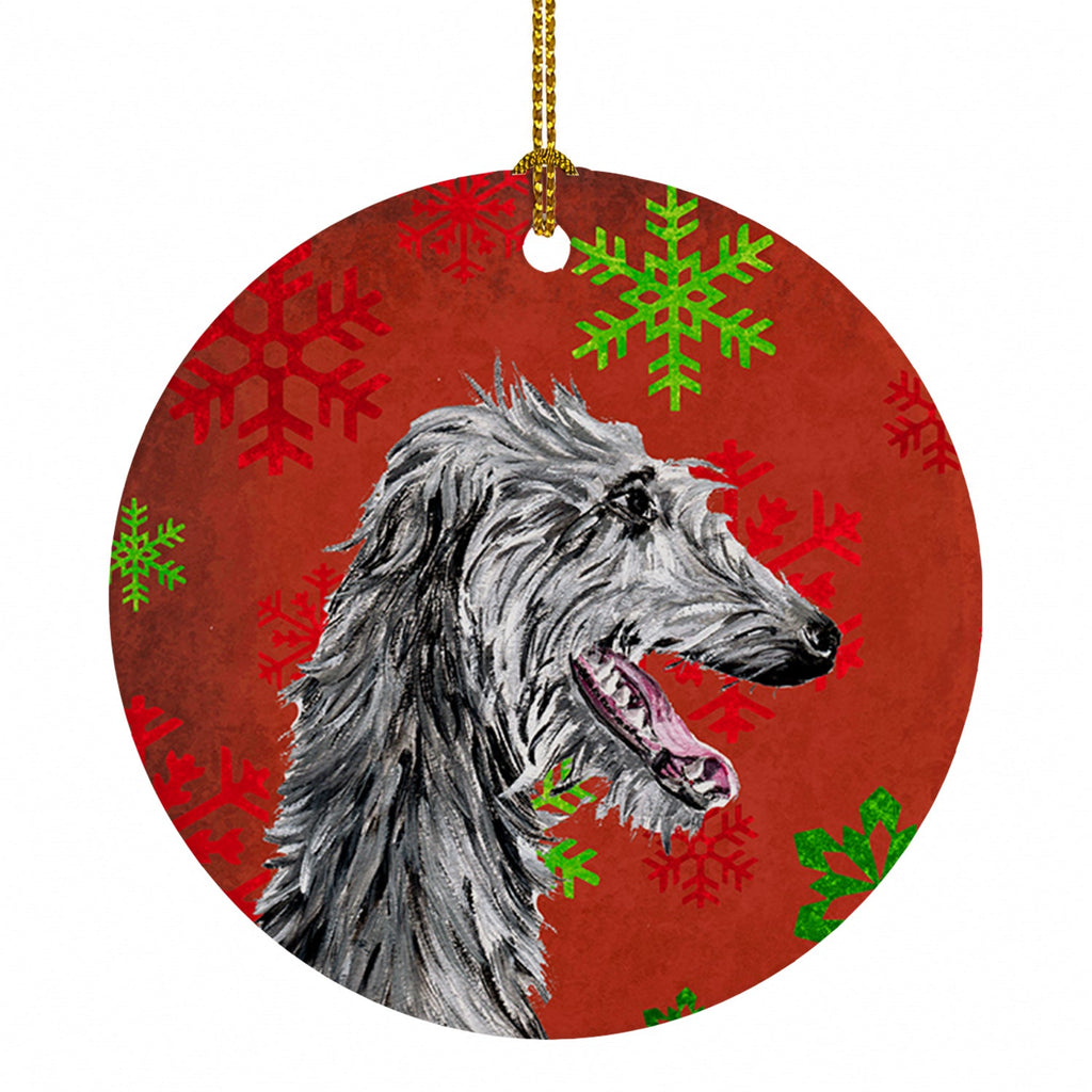Scottish Deerhound Red Snowflakes Holiday Ceramic Ornament Christmas Tree Hanging Decorations for Home Christmas Holiday, Party, Gift, 3 in, Multicolor