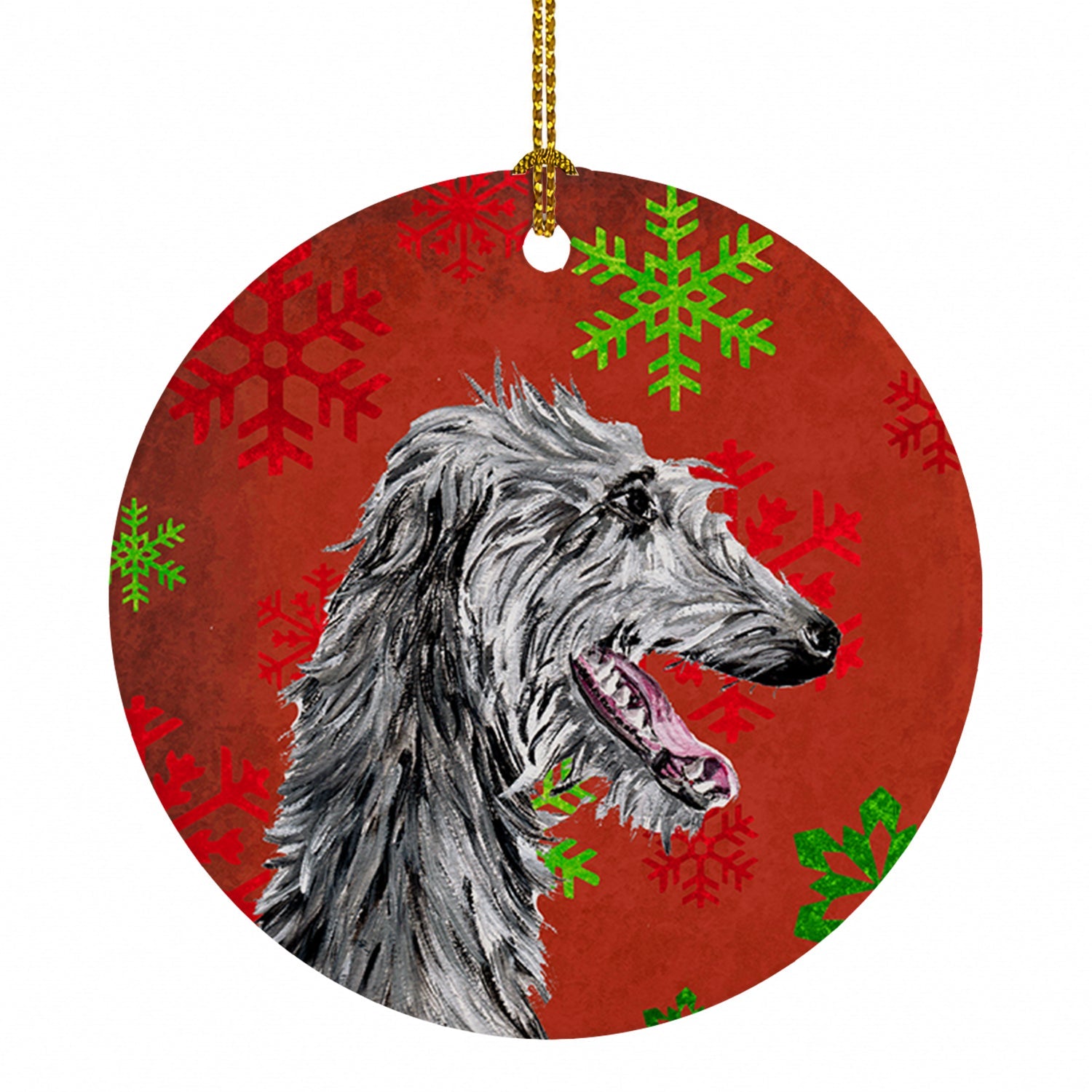 Scottish Deerhound Red Snowflakes Holiday Ceramic Ornament Christmas Tree Hanging Decorations for Home Christmas Holiday, Party, Gift, 3 in, Multicolor
