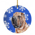 Shar Pei Winter Snowflakes Ceramic Ornament Christmas Tree Hanging Decorations for Home Christmas Holiday, Party, Gift, 3 in, Multicolor