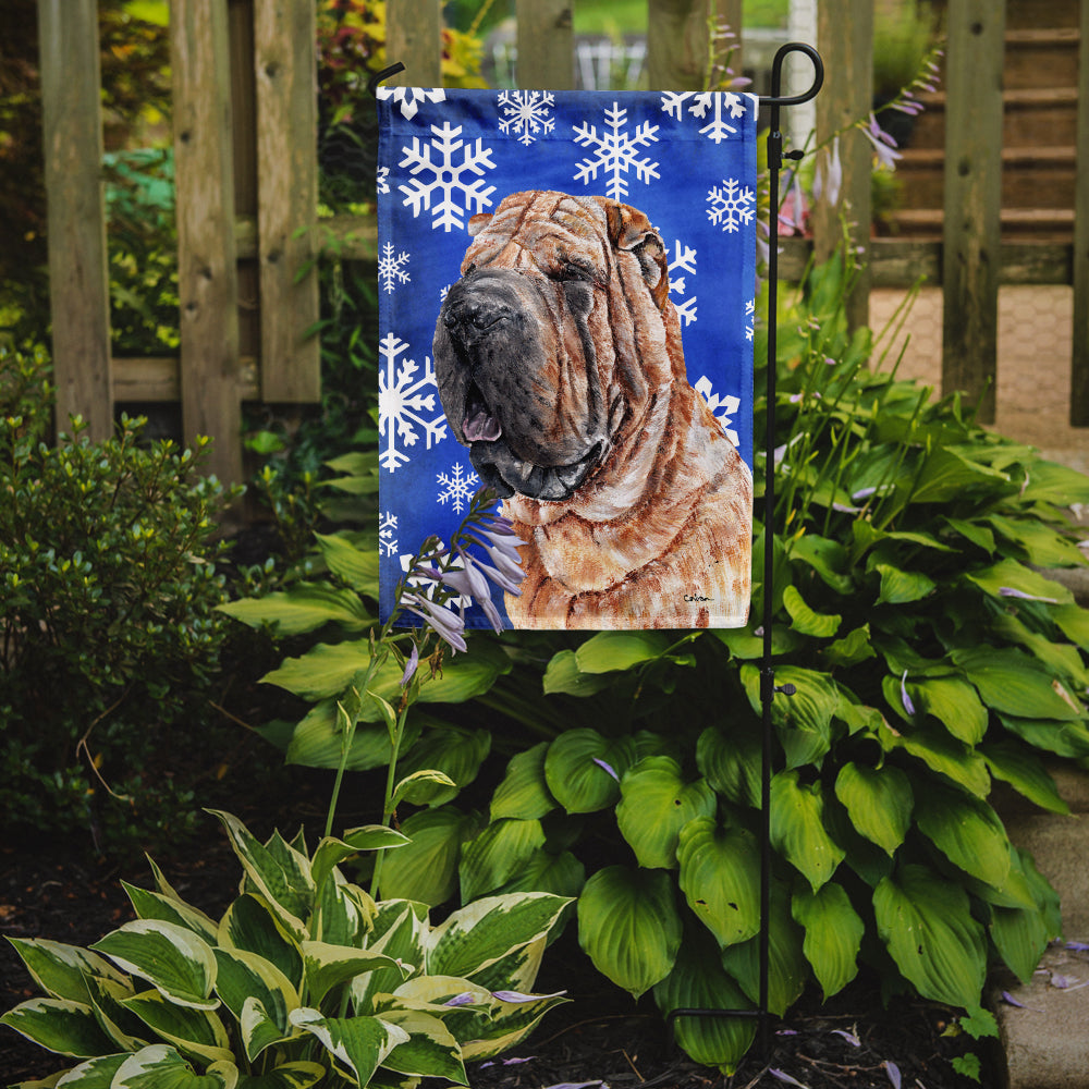 Shar Pei Winter Snowflakes Garden Flag Mailbox Decorative Yard Banner Outside Patio Artwork for Flower Beds, Garden Size, Multicolor