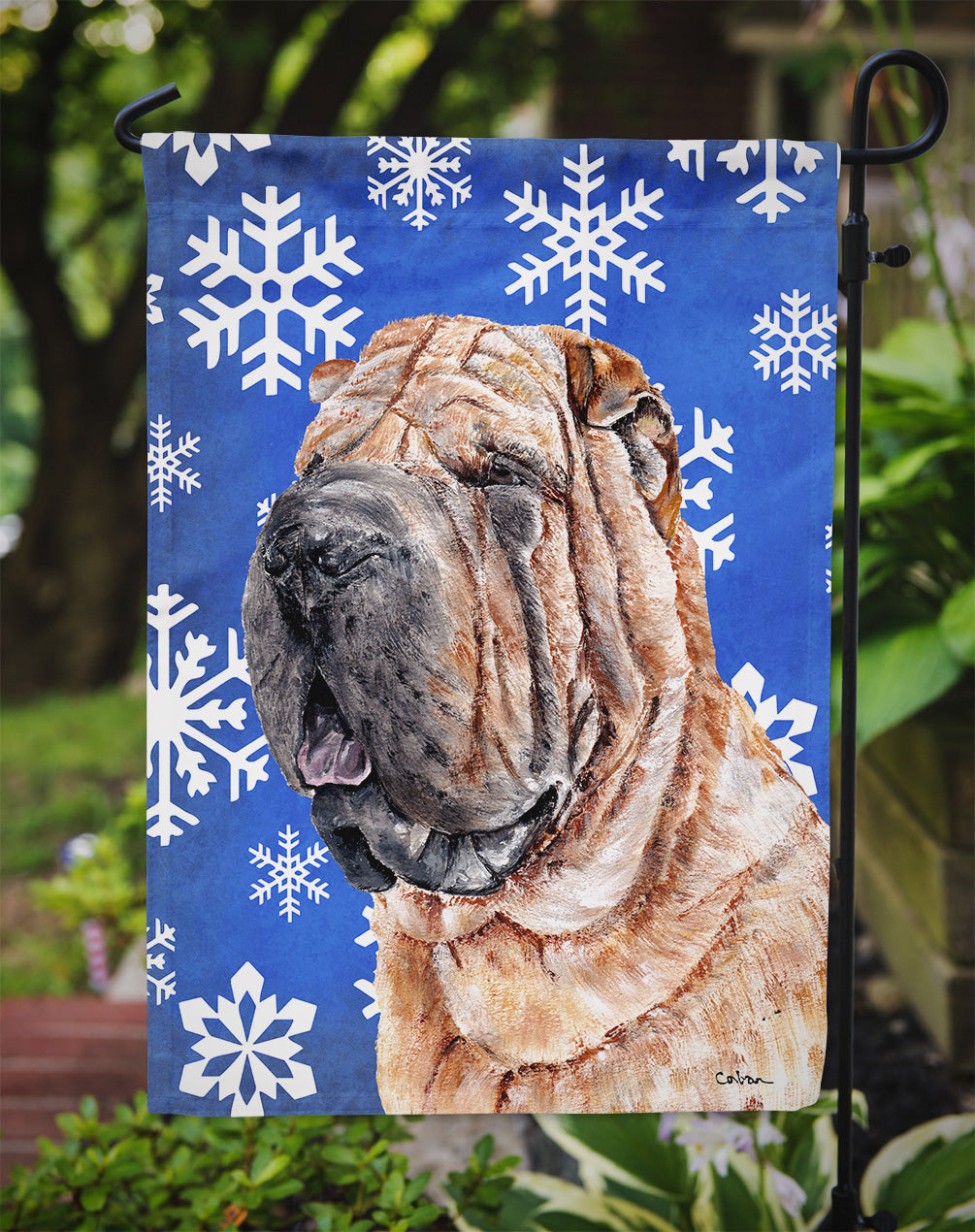 Shar Pei Winter Snowflakes Garden Flag Mailbox Decorative Yard Banner Outside Patio Artwork for Flower Beds, Garden Size, Multicolor