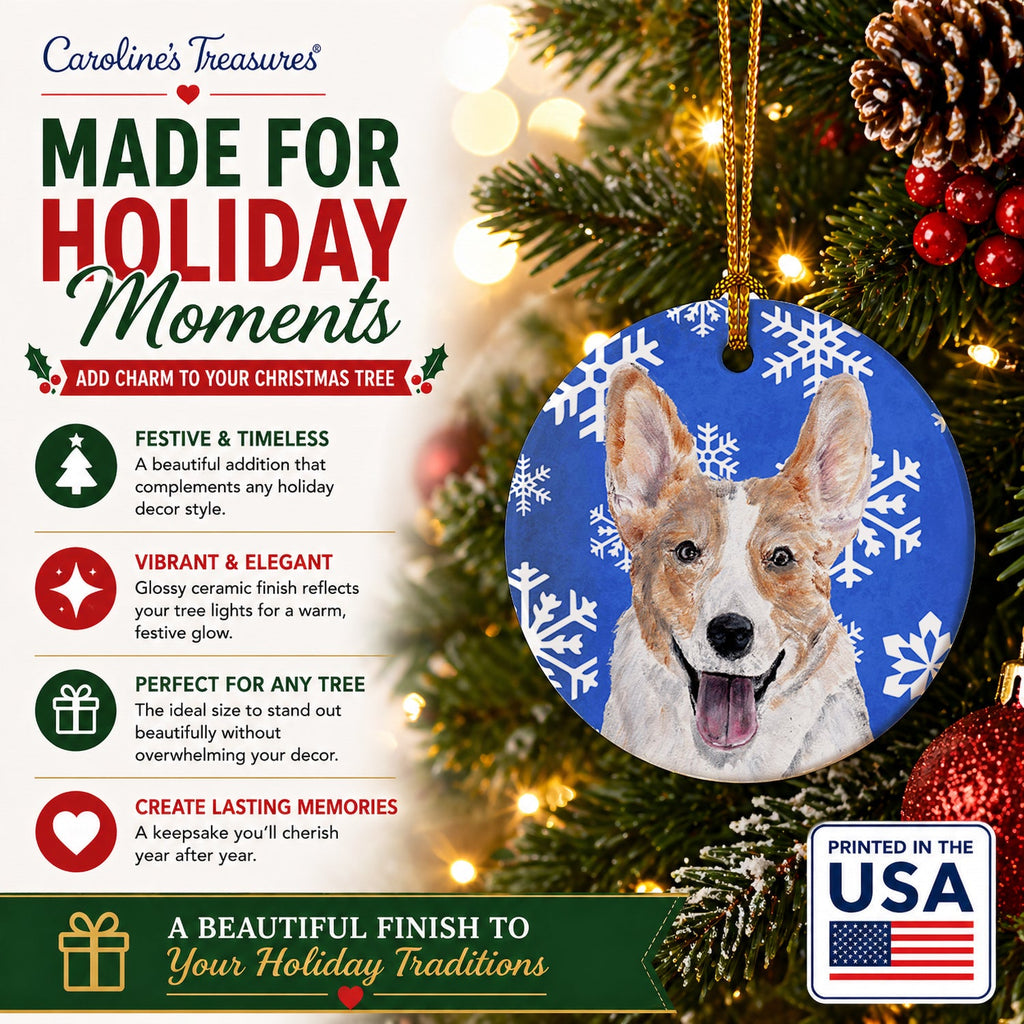 Cardigan Corgi Winter Snowflakes Ceramic Ornament Christmas Tree Hanging Decorations for Home Christmas Holiday, Party, Gift, 3 in, Multicolor