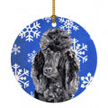 Black Standard Poodle Winter Snowflakes Ceramic Ornament Christmas Tree Hanging Decorations for Home Christmas Holiday, Party, Gift, 3 in, Multicolor