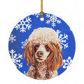 Red Miniature Poodle Winter Snowflakes Ceramic Ornament Christmas Tree Hanging Decorations for Home Christmas Holiday, Party, Gift, 3 in, Multicolor