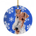 Wire Fox Terrier Winter Snowflakes Ceramic Ornament Christmas Tree Hanging Decorations for Home Christmas Holiday, Party, Gift, 3 in, Multicolor