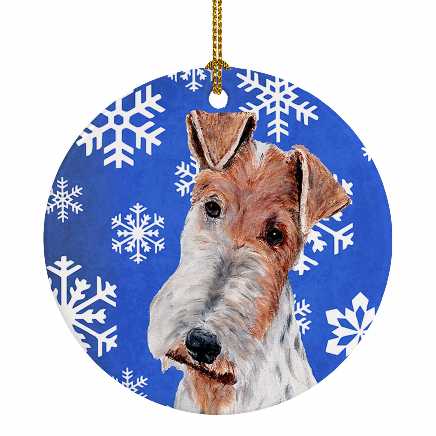 Wire Fox Terrier Winter Snowflakes Ceramic Ornament Christmas Tree Hanging Decorations for Home Christmas Holiday, Party, Gift, 3 in, Multicolor