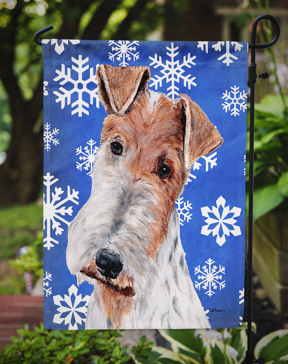 Wire Fox Terrier Winter Snowflakes Garden Flag Mailbox Decorative Yard Banner Outside Patio Artwork for Flower Beds, Garden Size, Multicolor
