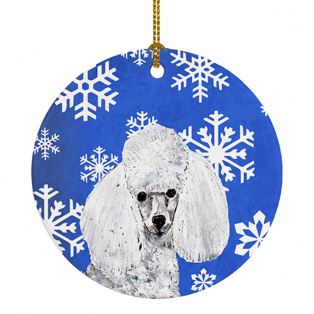 White Toy Poodle Winter Snowflakes Ceramic Ornament Christmas Tree Hanging Decorations for Home Christmas Holiday, Party, Gift, 3 in, Multicolor