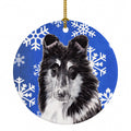 Black and White Collie Winter Snowflakes Ceramic Ornament Christmas Tree Hanging Decorations for Home Christmas Holiday, Party, Gift, 3 in, Multicolor