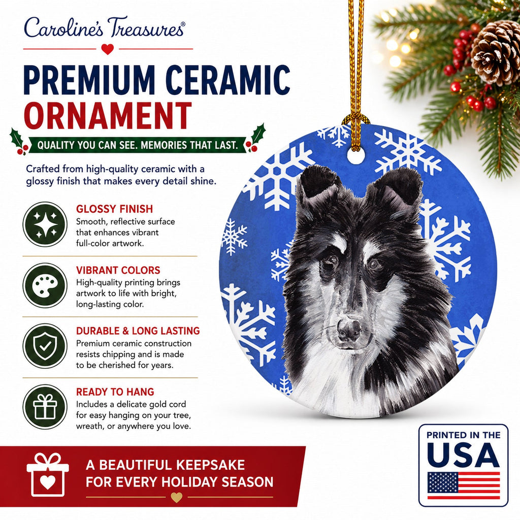 Black and White Collie Winter Snowflakes Ceramic Ornament Christmas Tree Hanging Decorations for Home Christmas Holiday, Party, Gift, 3 in, Multicolor