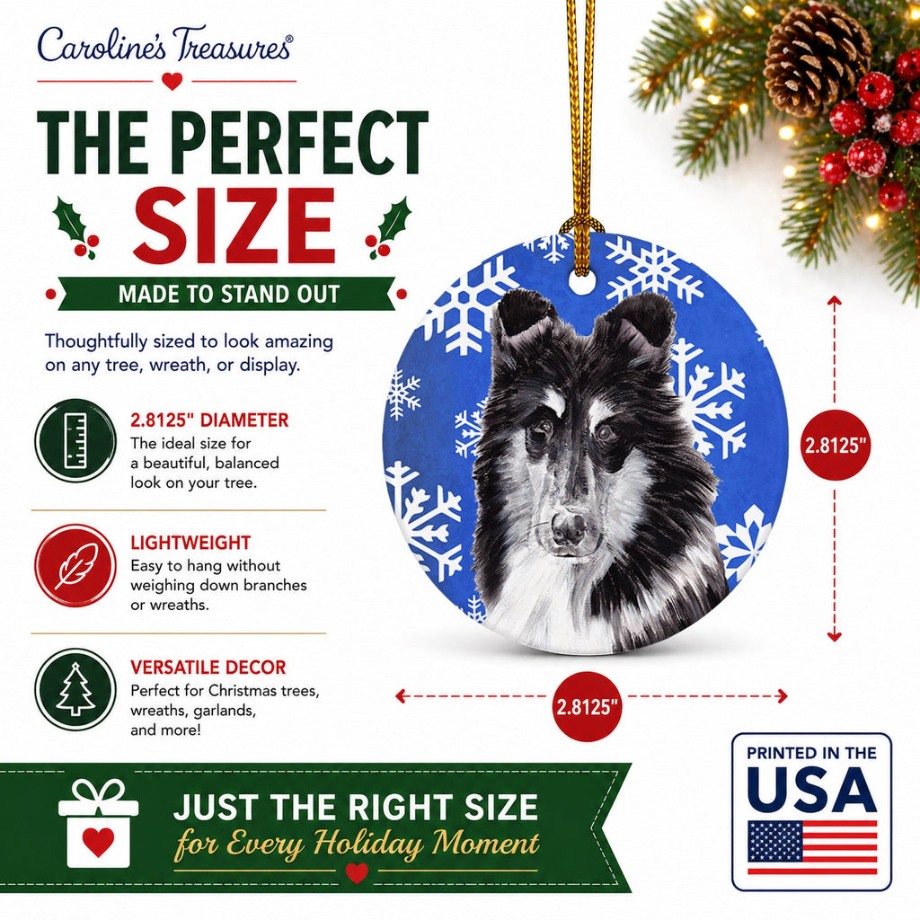 Black and White Collie Winter Snowflakes Ceramic Ornament Christmas Tree Hanging Decorations for Home Christmas Holiday, Party, Gift, 3 in, Multicolor