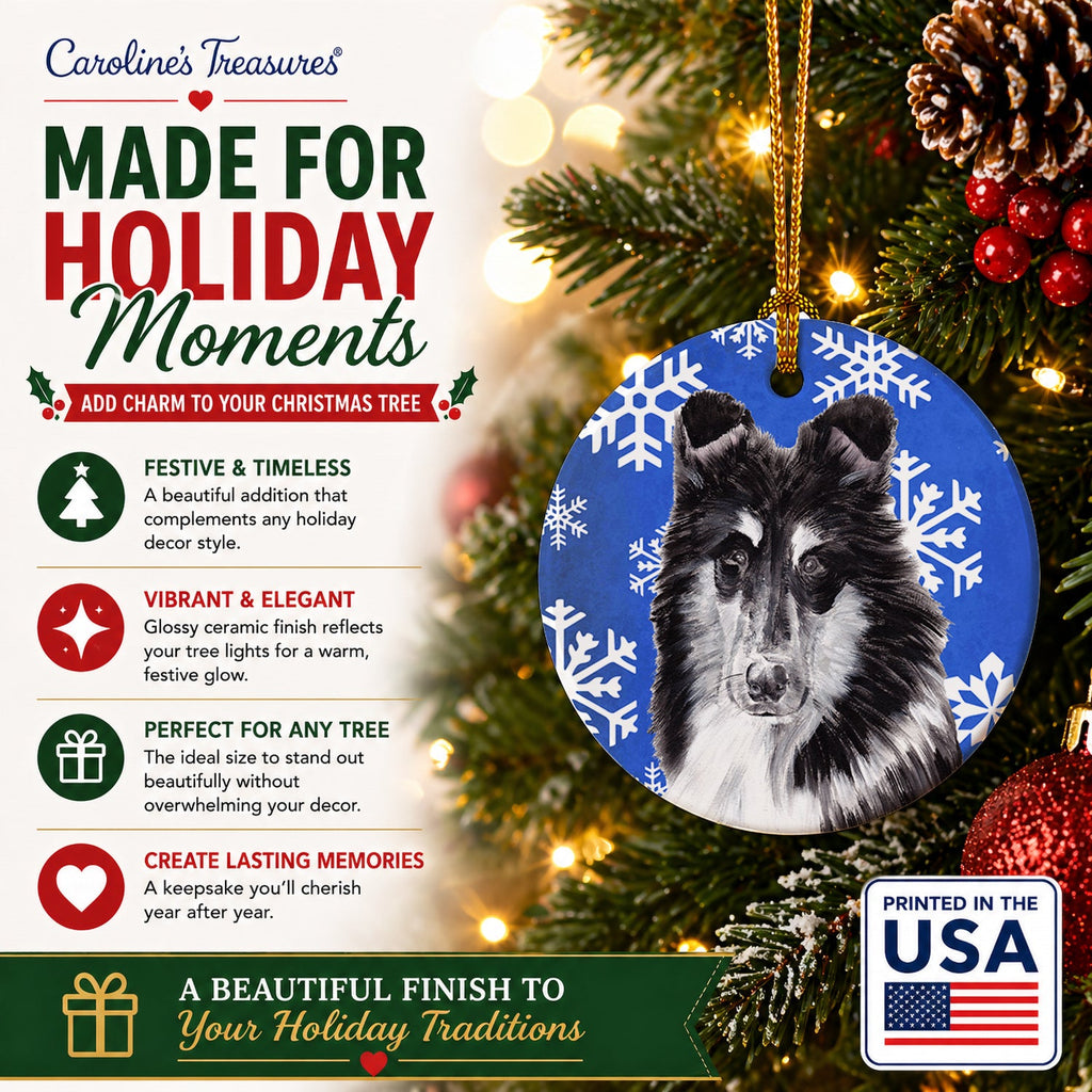 Black and White Collie Winter Snowflakes Ceramic Ornament Christmas Tree Hanging Decorations for Home Christmas Holiday, Party, Gift, 3 in, Multicolor