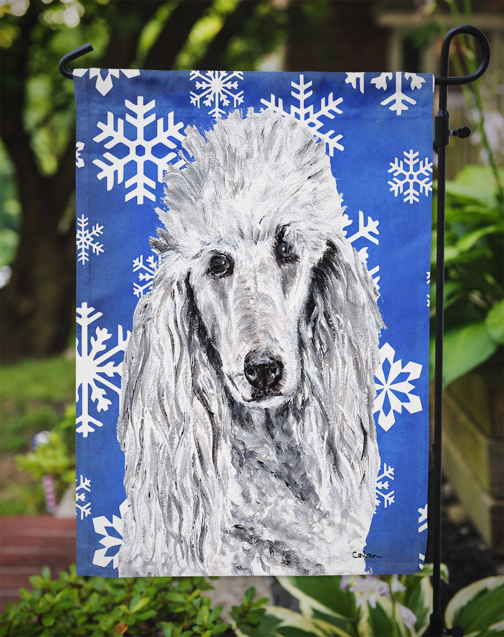 White Standard Poodle Winter Snowflakes Garden Flag Mailbox Decorative Yard Banner Outside Patio Artwork for Flower Beds, Garden Size, Multicolor