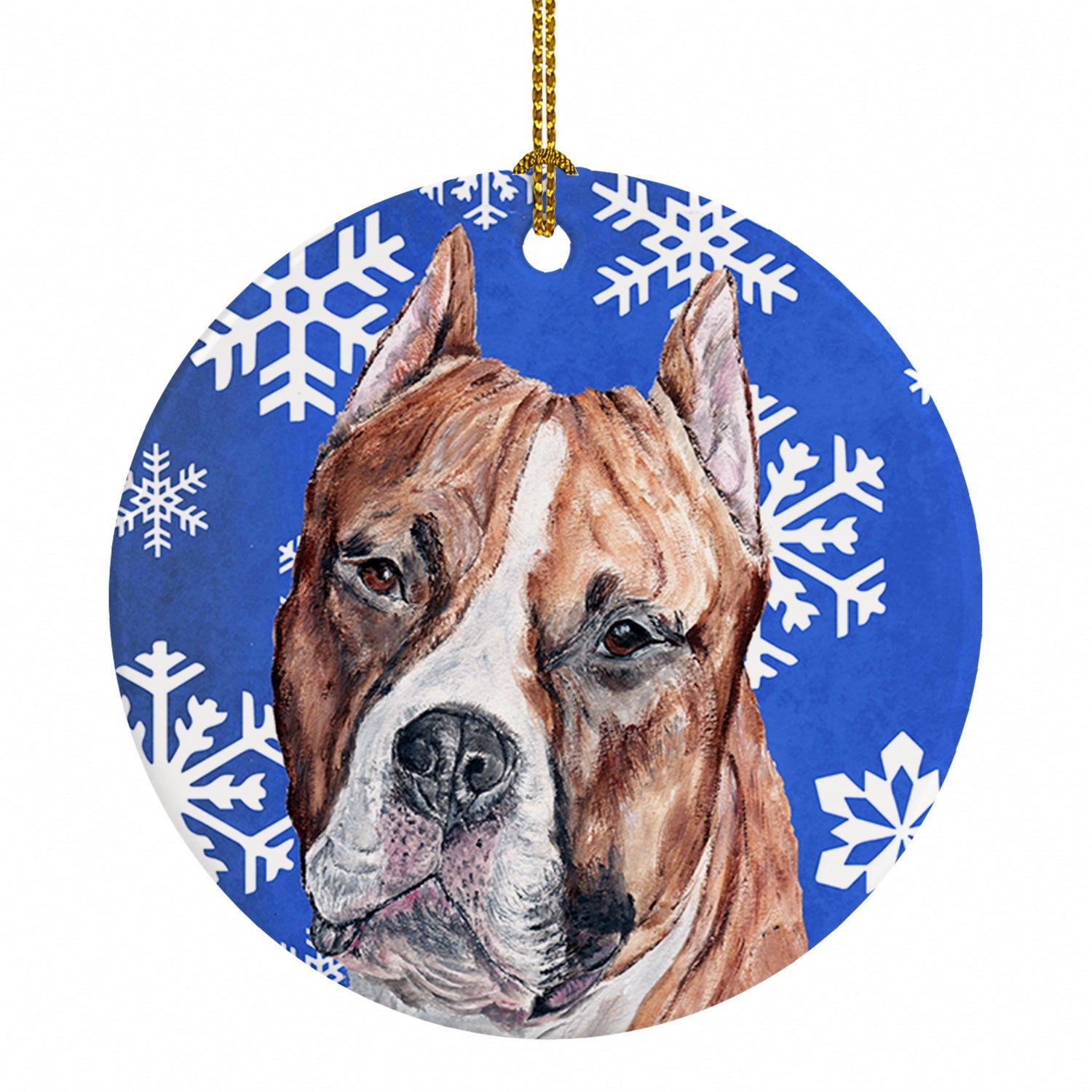 Staffordshire Bull Terrier Staffie Winter Snowflakes Ceramic Ornament Christmas Tree Hanging Decorations for Home Christmas Holiday, Party, Gift, 3 in, Multicolor