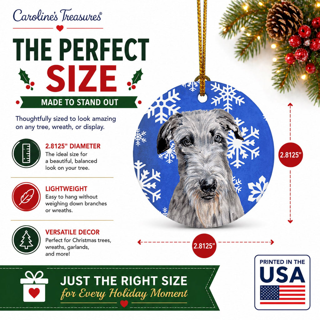 Scottish Deerhound Winter Snowflakes Ceramic Ornament Christmas Tree Hanging Decorations for Home Christmas Holiday, Party, Gift, 3 in, Multicolor